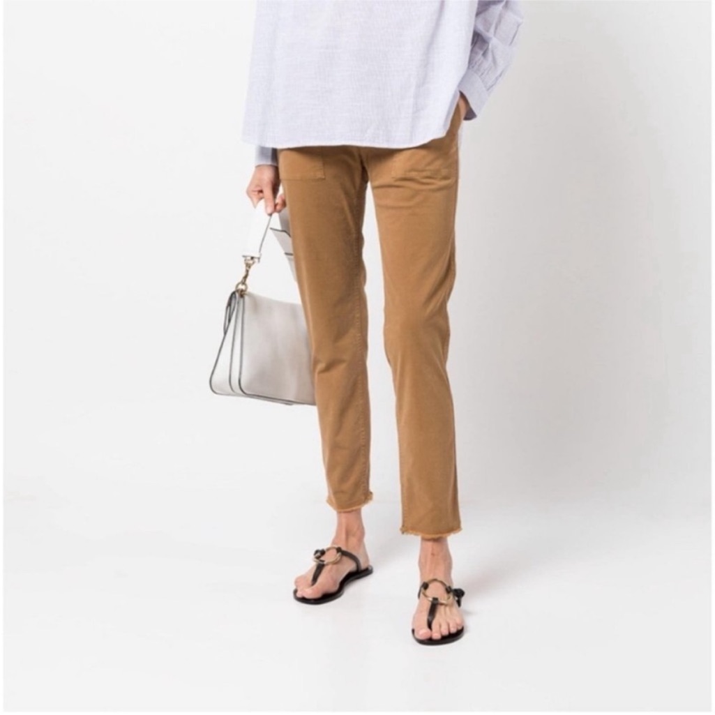 Nili Lotan ‘Jenna’ Cropped Raw-Edge Cotton Twill Pants Khaki/Camel Us 2